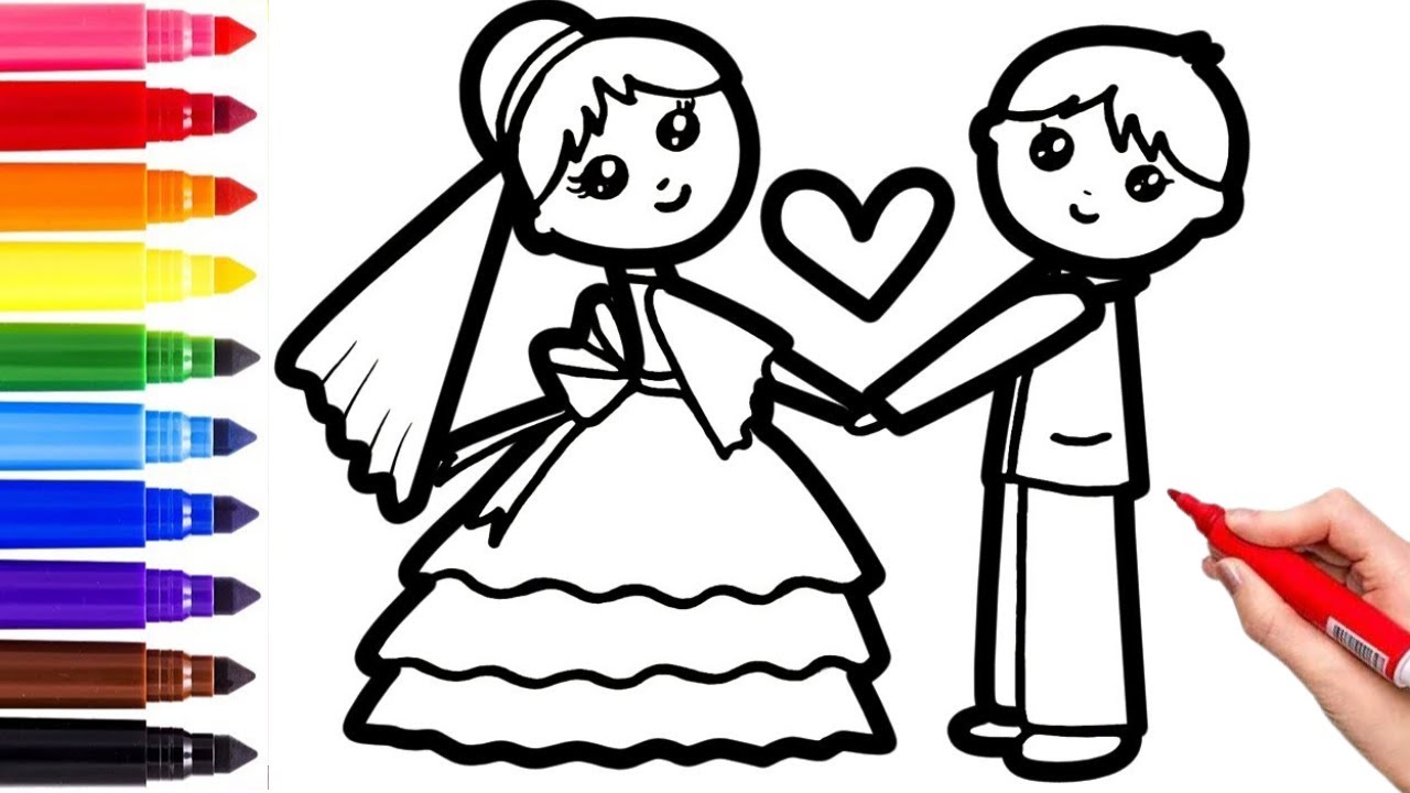 How to Draw Groom & Bride | Easy Drawing and Coloring