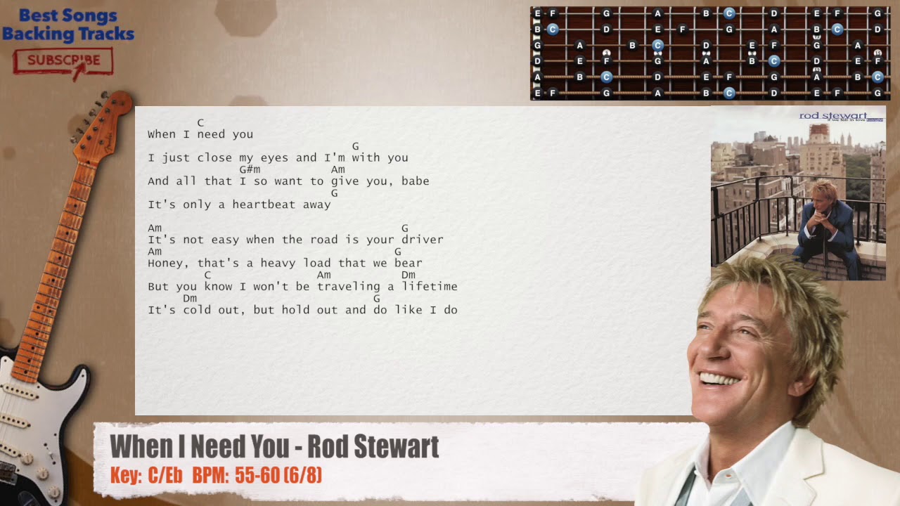 🎸 When I Need You - Rod Stewart Guitar Backing Track with chords and lyrics