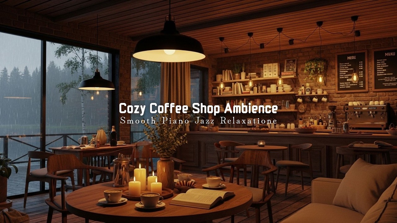 4K Cozy Coffee Shop Ambience with Soft Piano Jazz for Relaxation, Study & Work