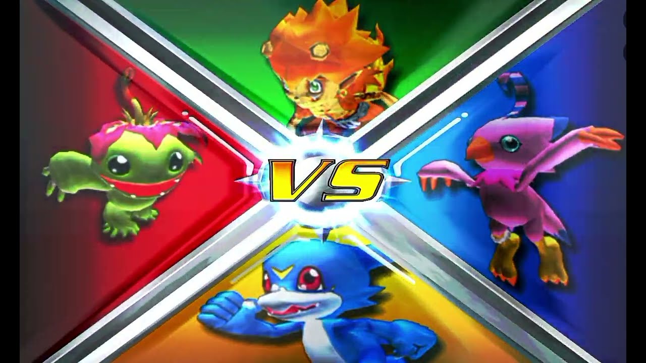 Digimon Rumble Arena 2 Palmon vs Biyomon vs Flamon vs Veemon 