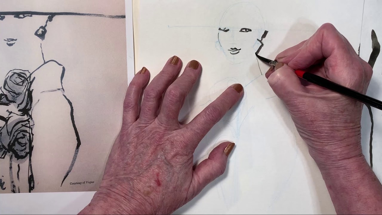 1950s Style Ink Wash Demo - Hat & Roses