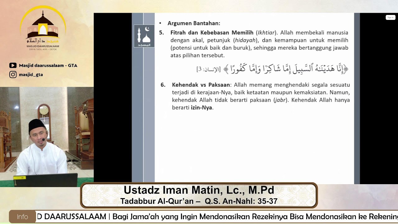 #8 Kajian I'tikaf | Tadabbur Al-Qur'an: Q.S. An-Nahl: 35-37 | Ustadz Iman Matin, Lc., M.Pd