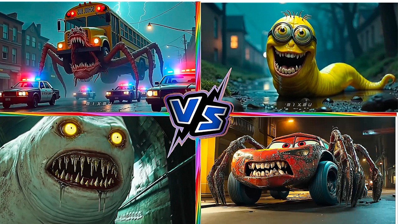 School Bus Monster VS McQueen VS Minion Monster VS Head Eater Tiles Hop EDM Rush