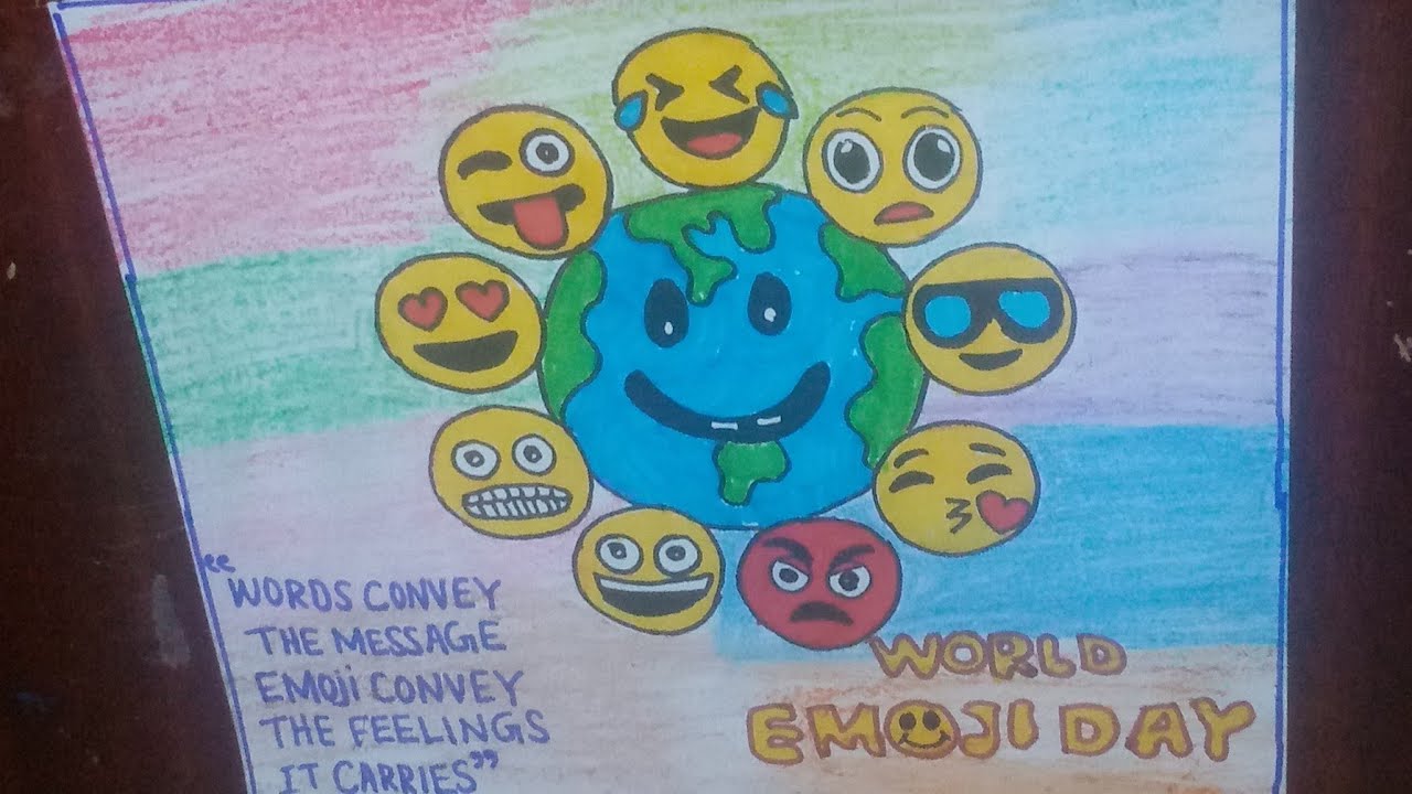 WORLD EMOJI DAY/World emoji Day Drawing /How to draw a poster on World emoji day step by step
