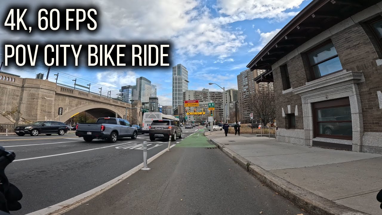 POV Bike Ride | Boston-Area Cycling on a Cold Fall Day | Charles River, CIty Views [4K 60FPS]