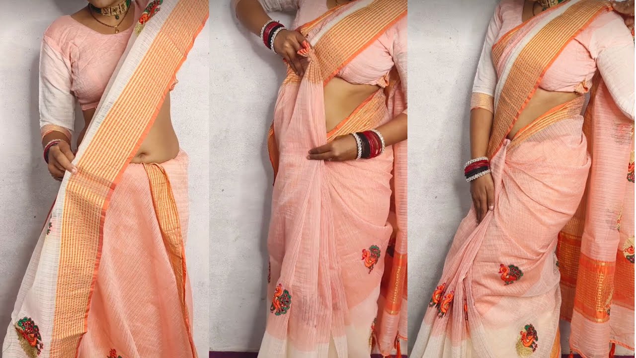 Pure cotton saree🧷draping tutorial/perfect side & shoulder pleats/wedding season#purecottonsaree