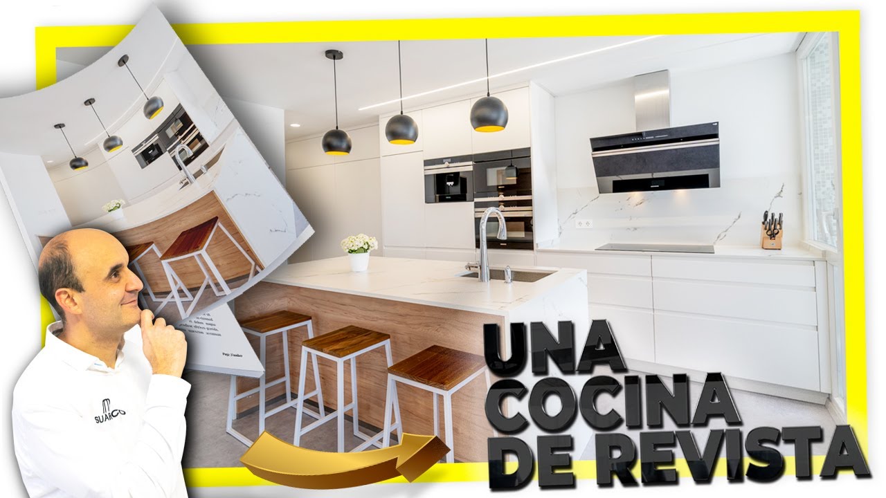 🤩 DESCUBRE ¡ Cocina Blanca y Madera con  ISLA Abierta al Salón con Encimera de Cocina Dekton