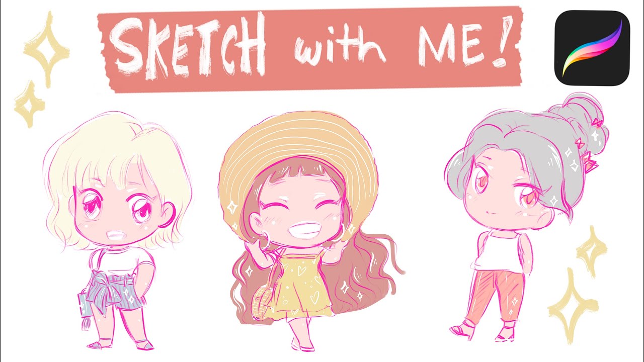 SKETCH WITH ME + Chill ♬ : How to Draw CHIBI Characters on iPad - Cute Summer Outfits from PINTEREST