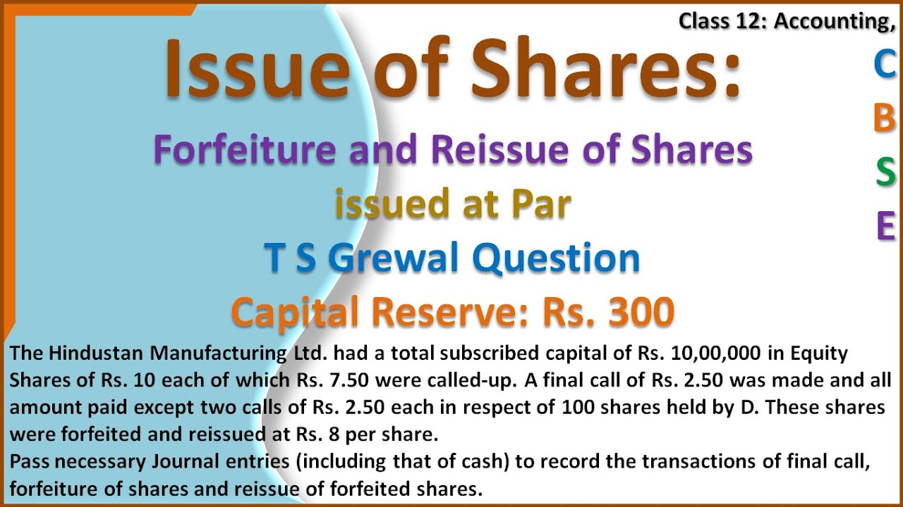 Issue of Shares, Forfeiture and Reissue of Shares, The Hindustan Manufacturing Ltd  had a