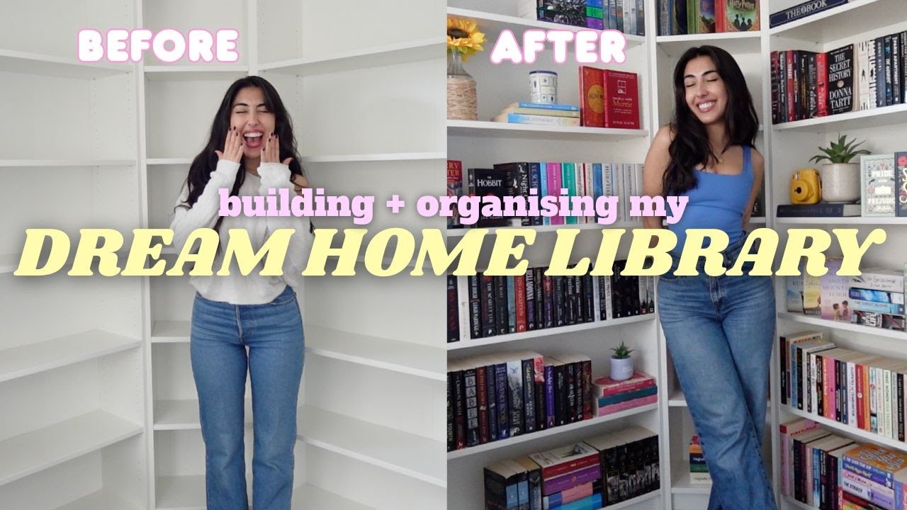 building and organising my dream home library📚🥰💛 + a bookshelf tour