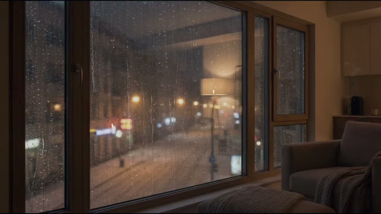 City Rain at Night 🌃 Rain Sounds on Window for Deep Sleep & Focus