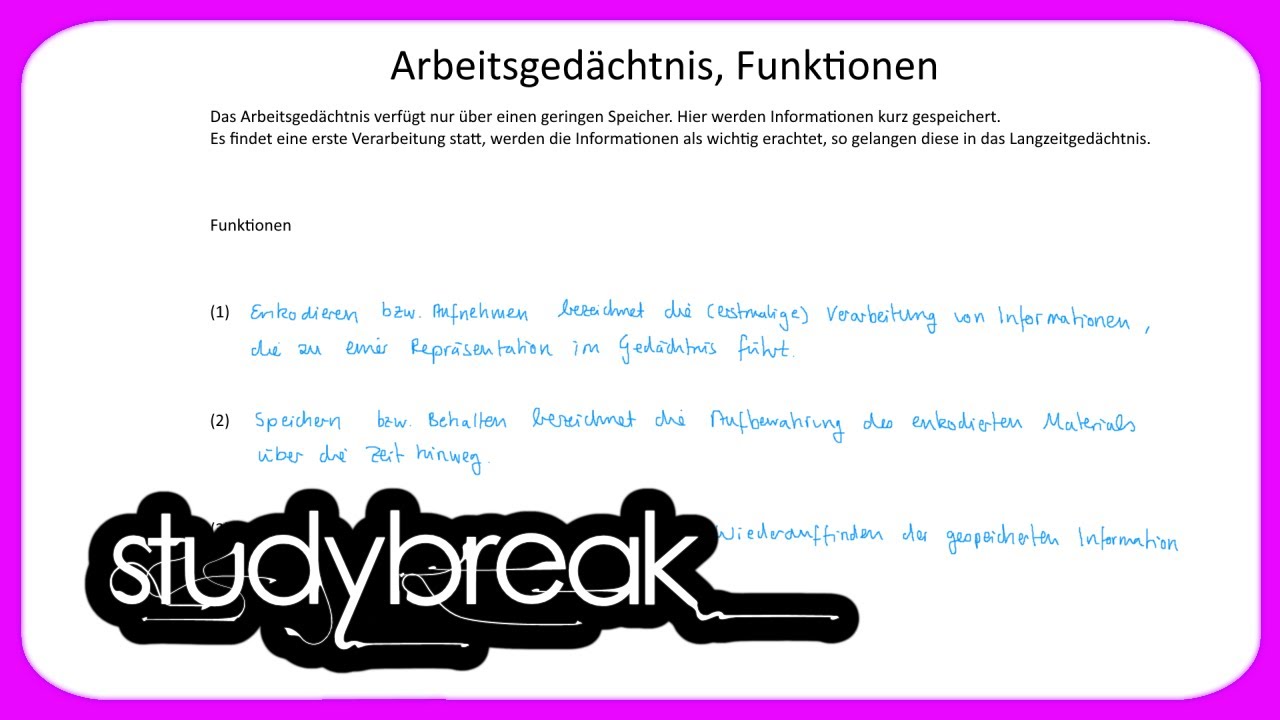 Arbeitsged&auml;chtnis, Funktionen | Psychologie
