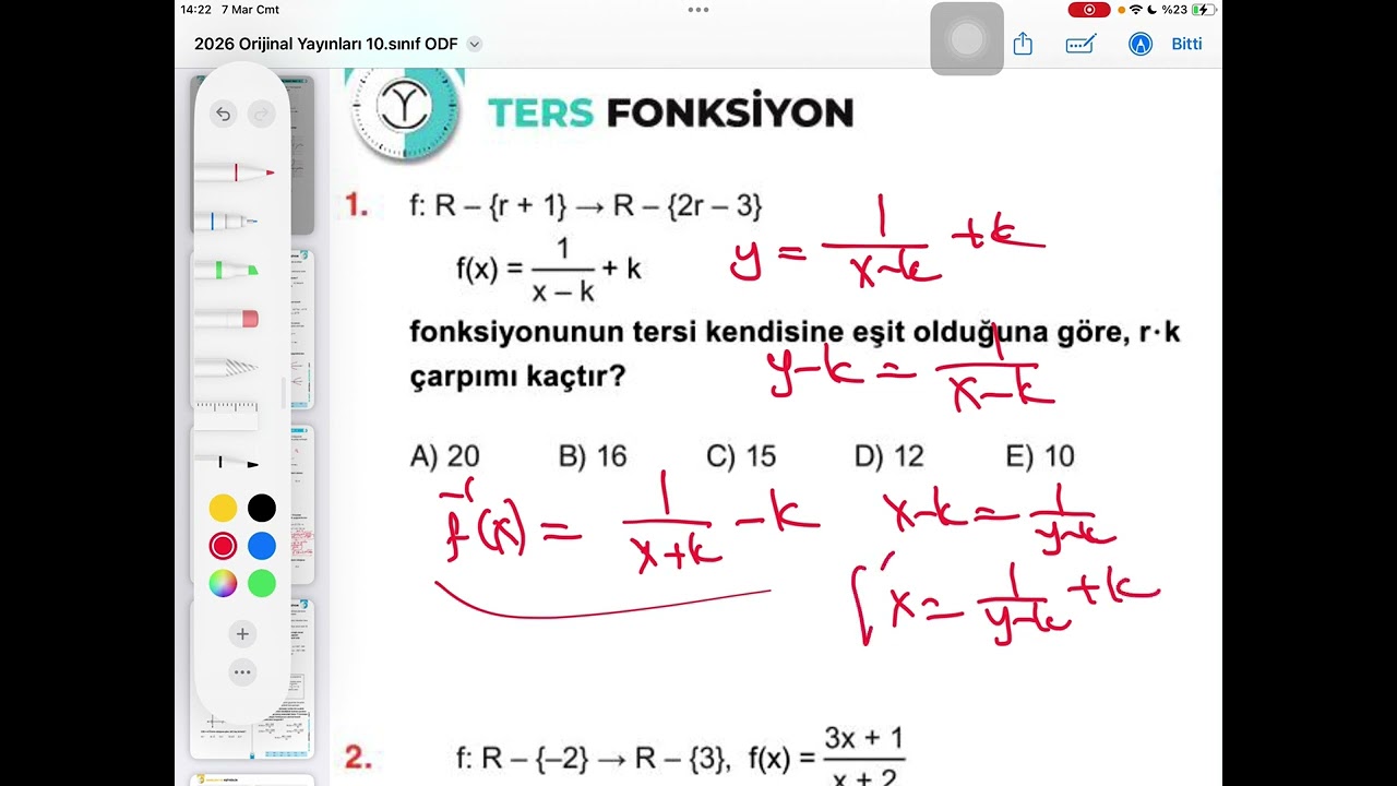 10 sınıf fonksiyon yeni müfredat bir fonksiyonun tersi 2026