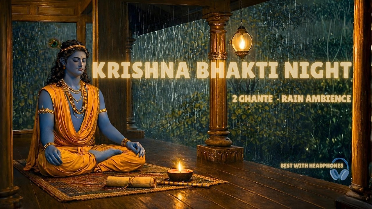 Krishna Bhakti Night Rain 🌧️ | 2 Hours Calm Ambience | Deep Sleep • Anxiety Relief