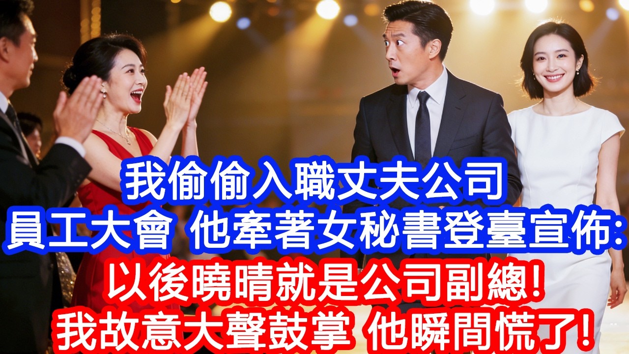 【情感故事】我偷偷入職丈夫公司，次日開員工大會，他牽著女秘書登臺宣佈：“以後曉晴就是公司副總！”我故意大聲鼓掌，下秒他看見我瞬間慌了！#故事 #人生哲理 #婚姻 #出軌 #爽文