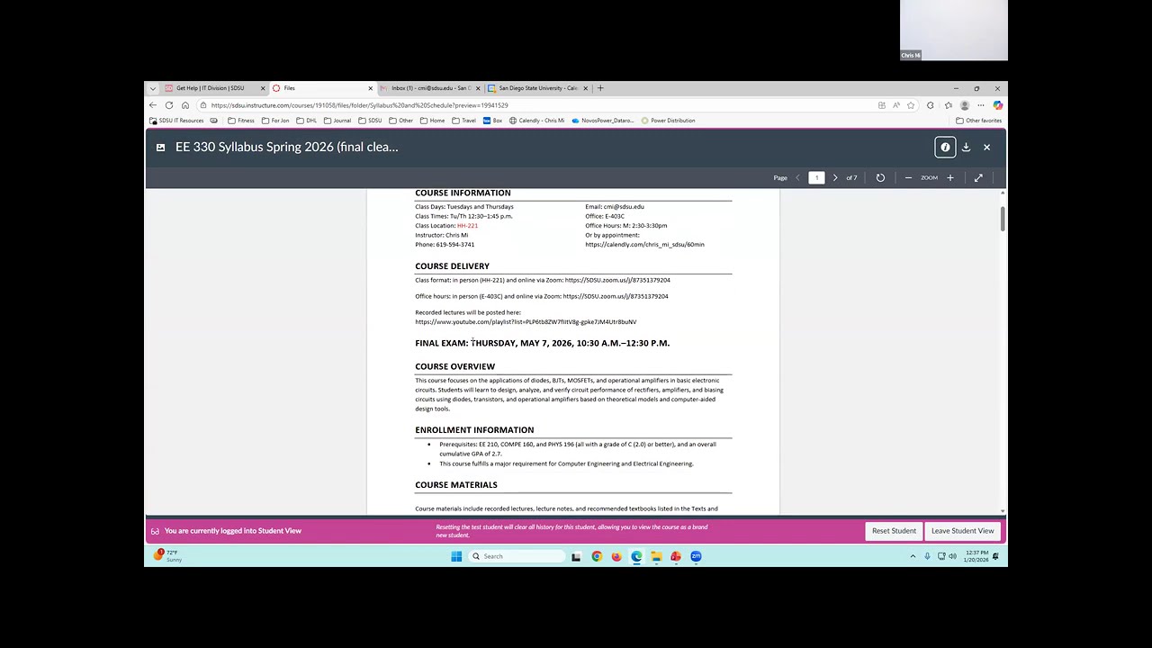 SDSU EE 330 Fundamentals of Electronics 2026-01-20- Intro