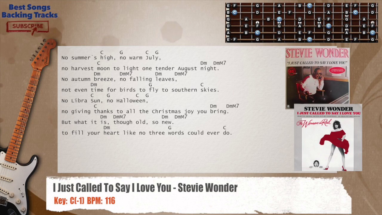 🎸 I Just Called To Say I Love You - Stevie Wonder Guitar Backing Track with chords and lyrics