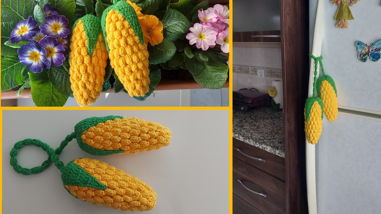 Örgü mısır yapılışı ~ crochet a corn amigurumi ~ tığ işi örgü dolap süsü , anahtarlık modelleri
