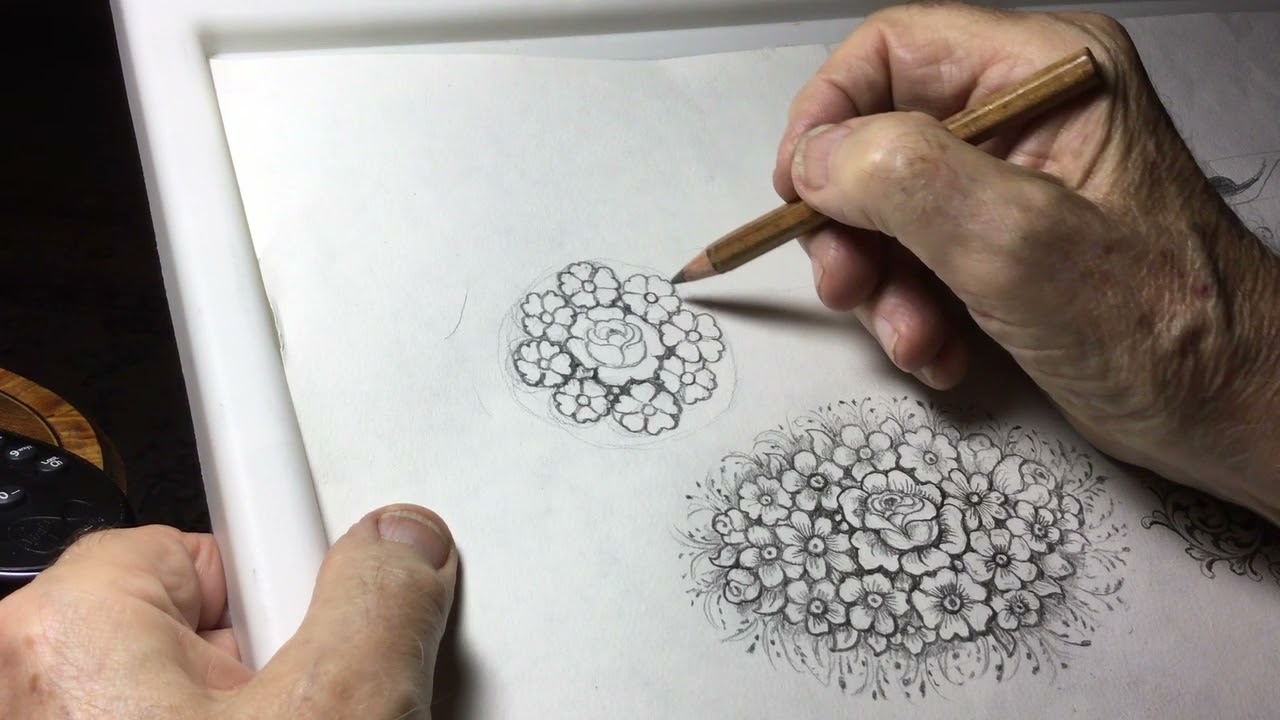 Grand Master Gun Engraver Ken C Hunt Drawing Series 2022 English Bouquet Round and Oval