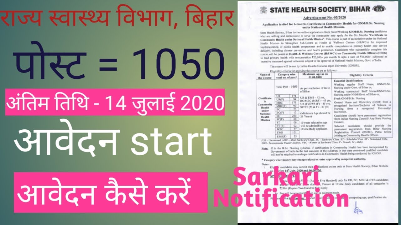 Bihar State Health Society Vacancy 2020 || State Health Society Bihar Jobs || Sarkari notification