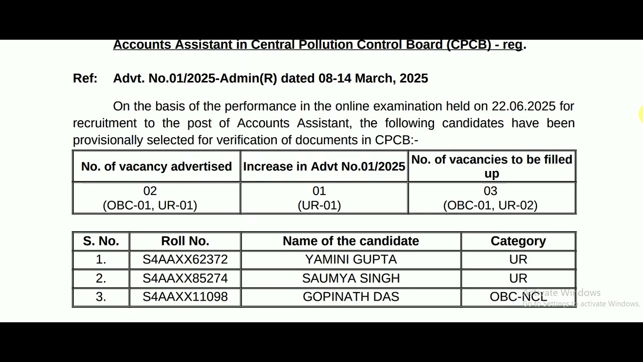 Result Out of CPCB Accounts Assistant Posts Exam 2025 #CPCB #accountant