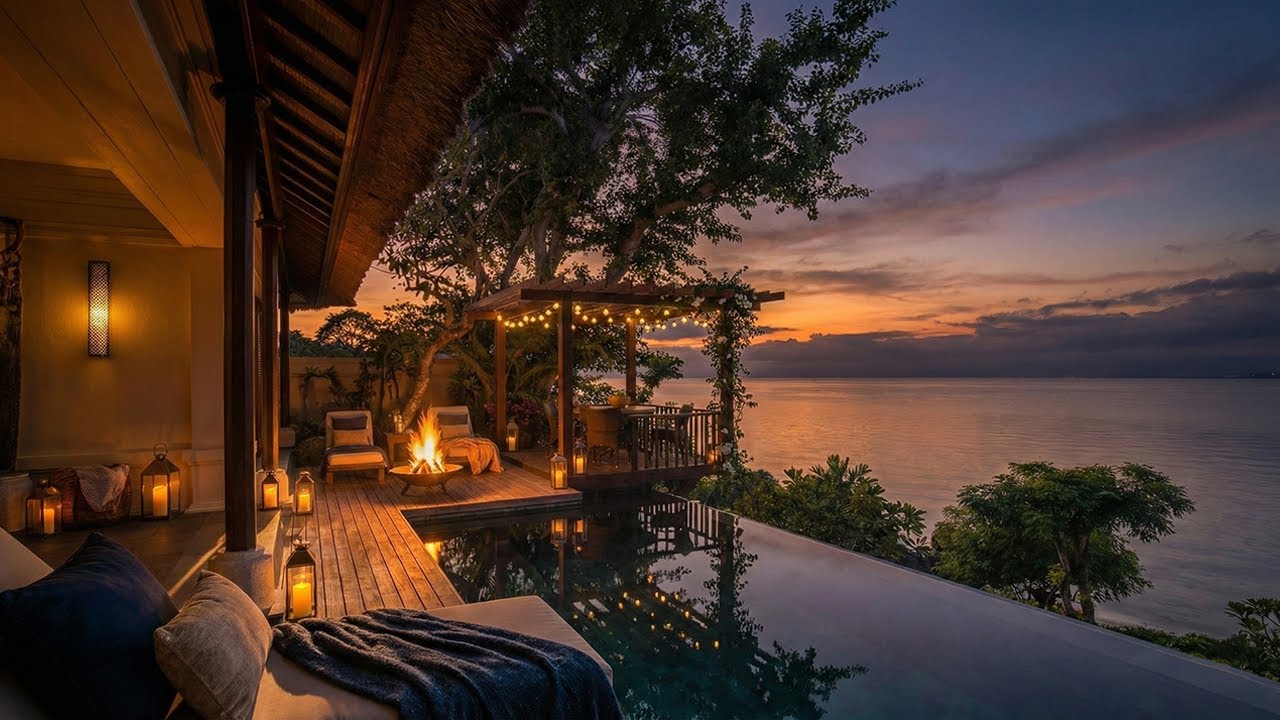 Dusk at the Luxury Ocean Villa | Relaxing Resort Ambience 4K [1 Hour Loop]