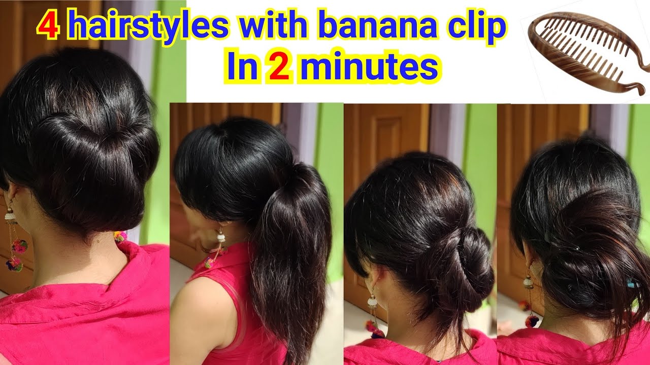 4 hairstyles with a banana clip|| 3 unique bun hairstyles / juda hairstyles with banana clip||