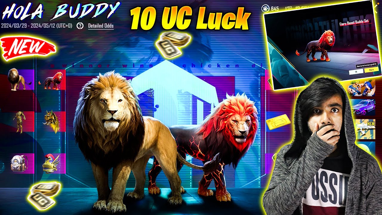 😱 10 UC LUCK, New Lion Hola Buddy Crate Opening in BGMI - Best Hola Buddy Skin 😍