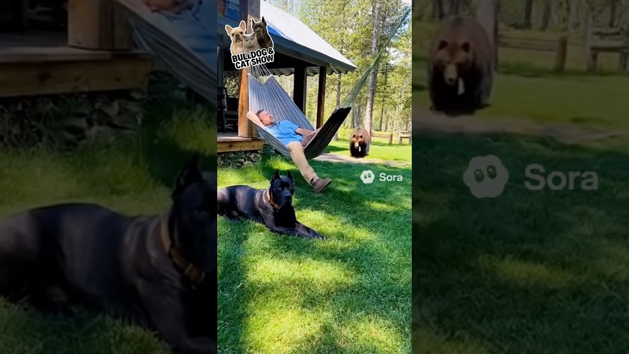 Cane corso protects his owner  from a bear🐕&zwj;🦺💪 Cat and dog funny videos😎