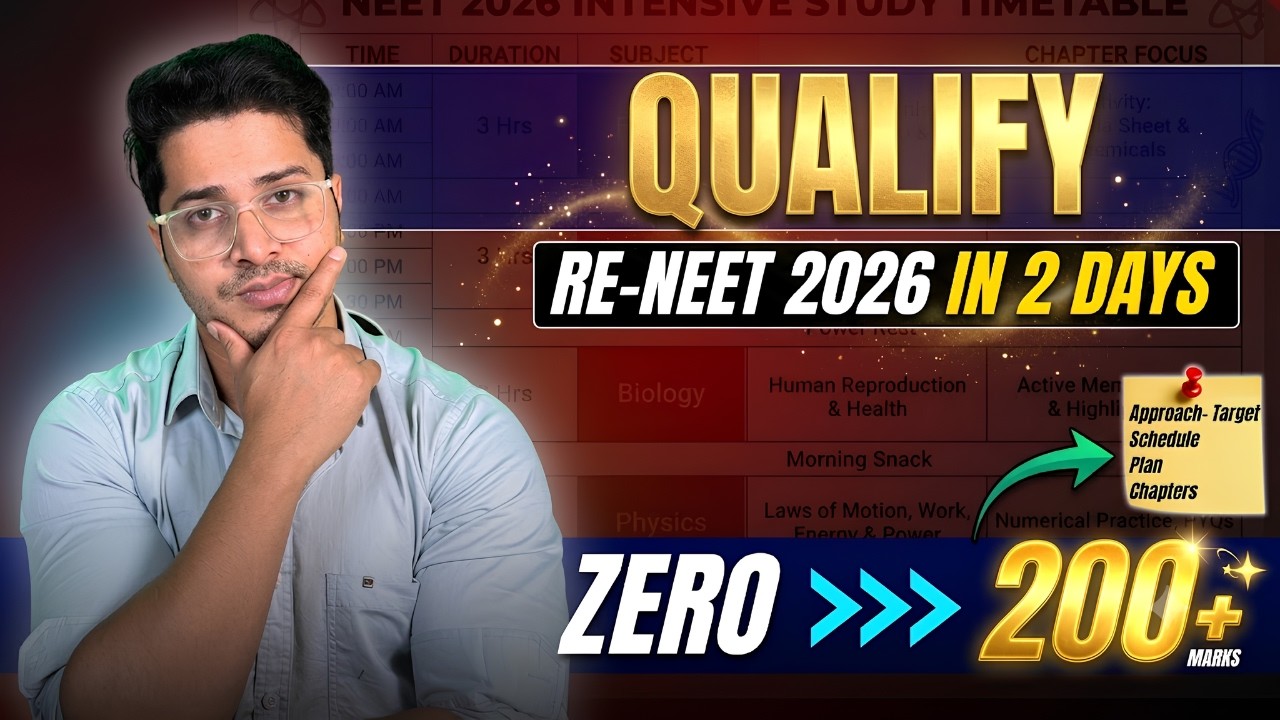 Qualify ReNEET 2026 in Last 2 Days 🚨| Zero to Qualify Strategy | Important Chapters & Study Plan