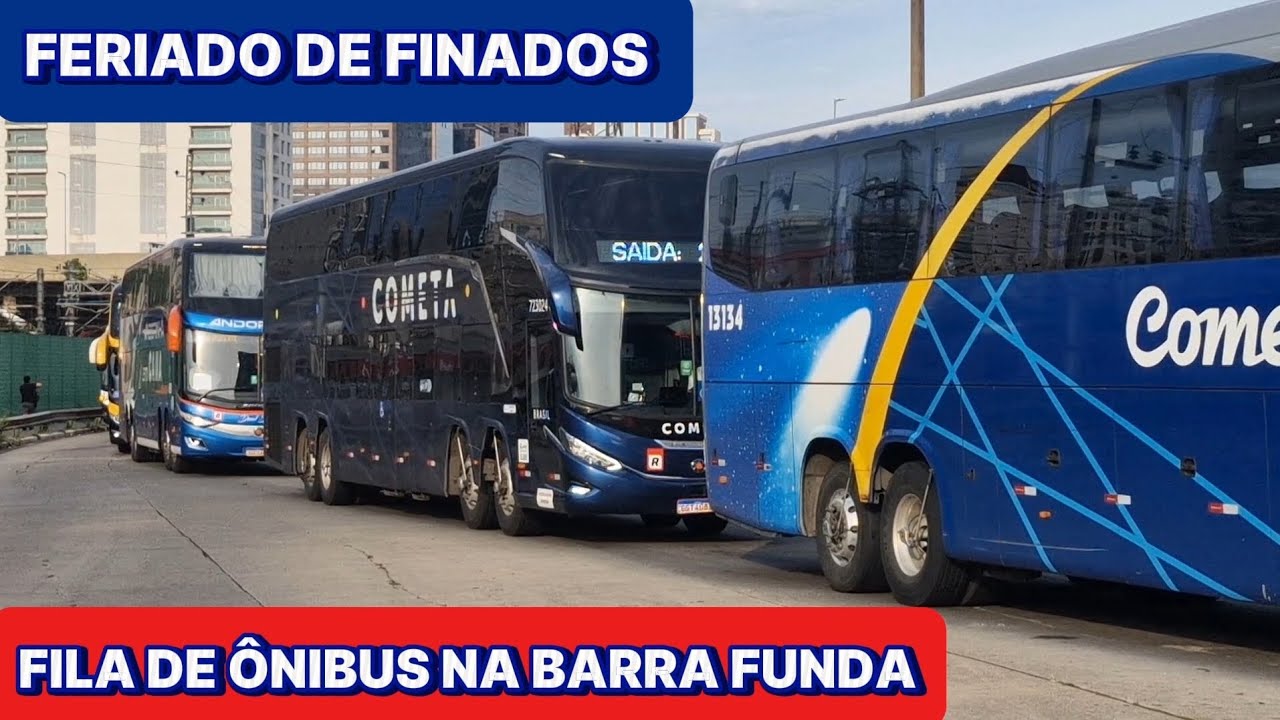 FILA DE ÔNIBUS E NOVO COMIL SCANIA DA REUNIDAS ! MOVIMENTO DE ÔNIBUS NA BARRA FUNDA ( SP ) - FERIADO