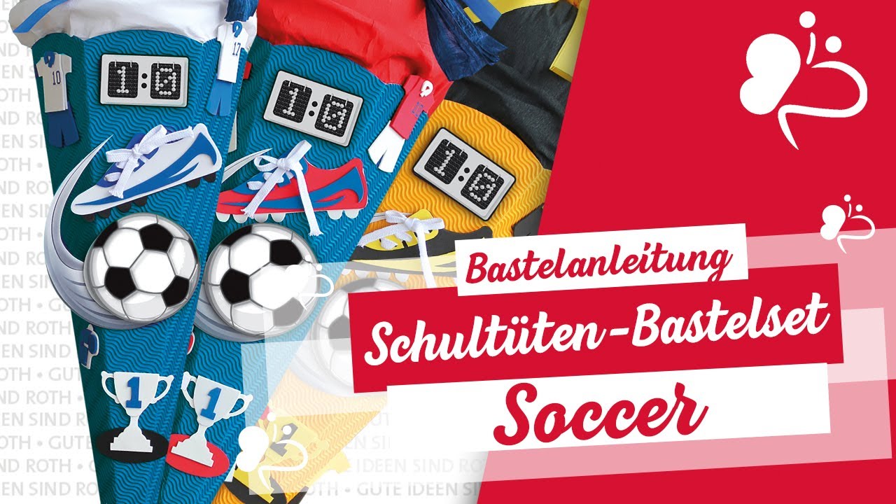 ANLEITUNG: Schult&uuml;ten-Bastelset Soccer (rot, blau & gelb)