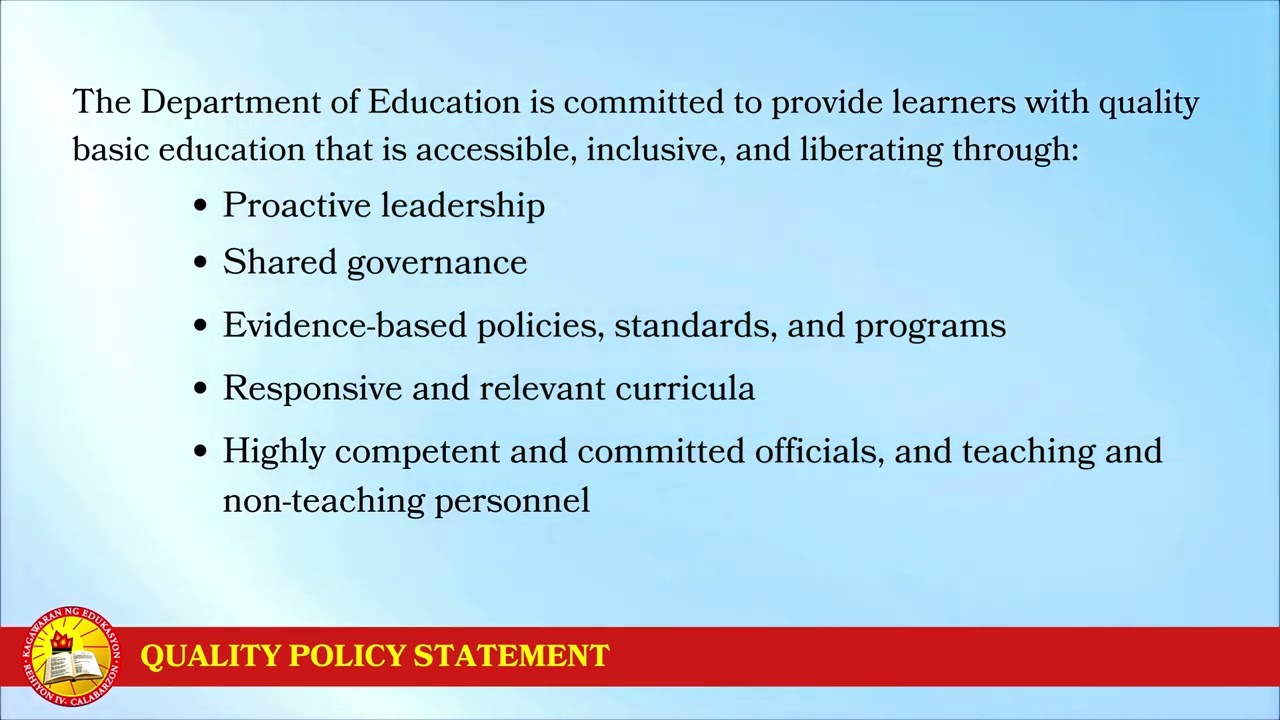 The Quality Policy Statement of the Department of Education- Region IV-A CALABARZON