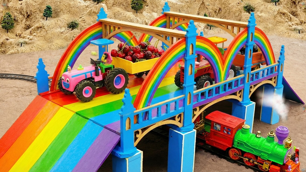 Top Most DIY Mini Tractor | Rainbow Metal Railway Overpass Bridge Construction Project