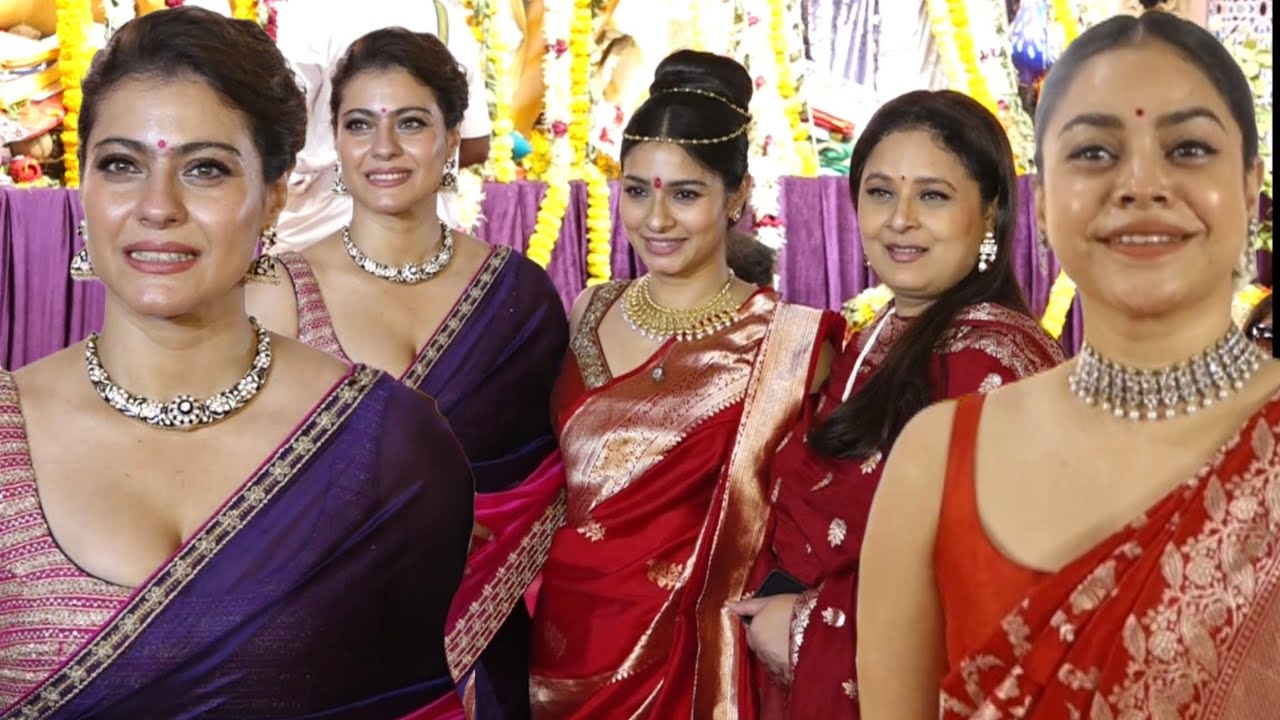 Kajol,Sumona Chakravarti,Tanishaa Mukerji,Sharbani At North Bombay Sarbojanin Durga Puja 2024