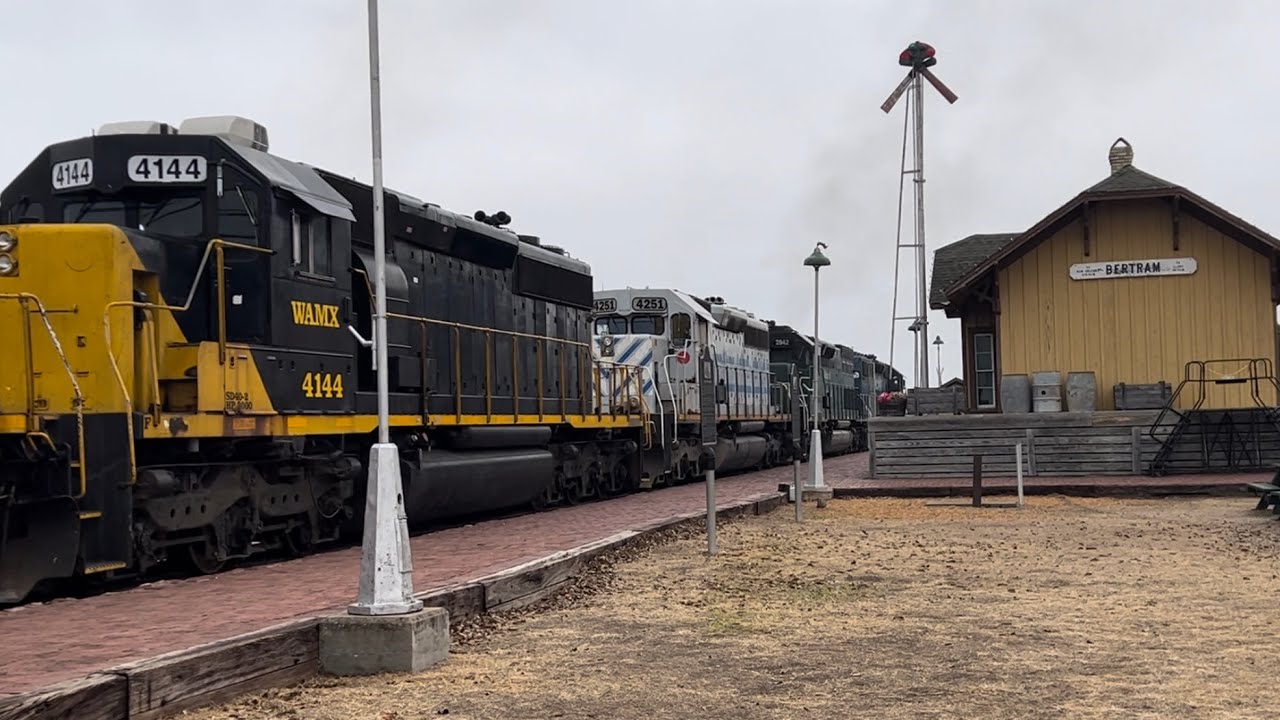 Austin Western 206 rolling past historic Bertram depot
