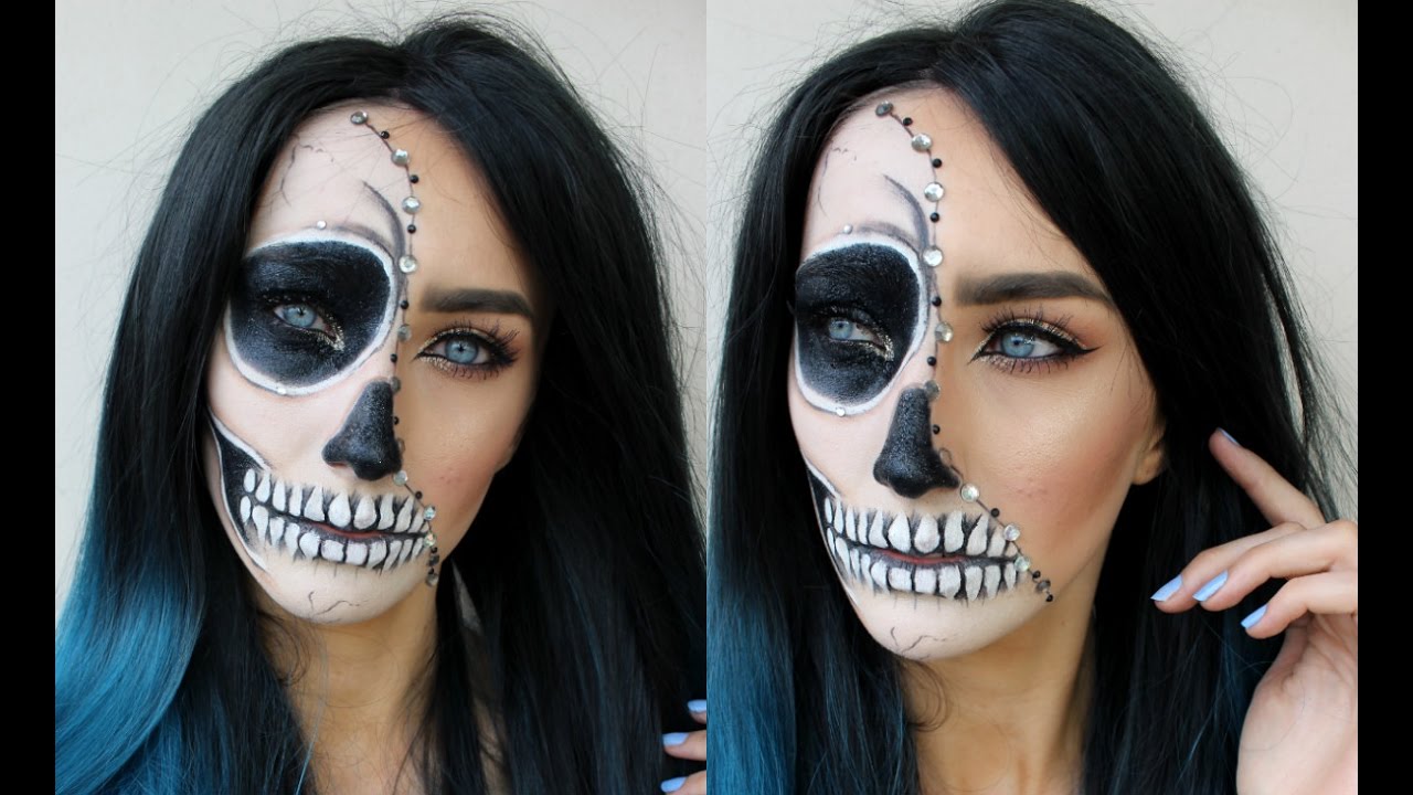 Glam Half Skull Halloween Makeup Tutorial!