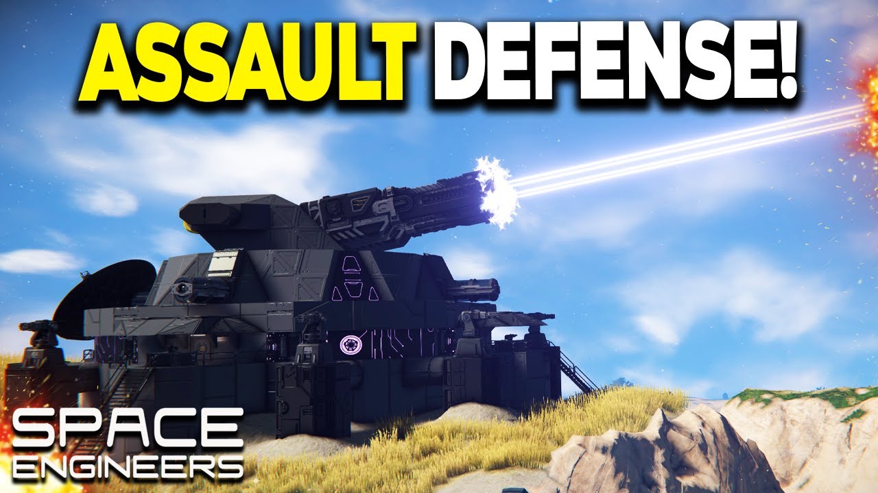 Ground ASSAULT Defence! - Space Engineers Railgun Turret Platform