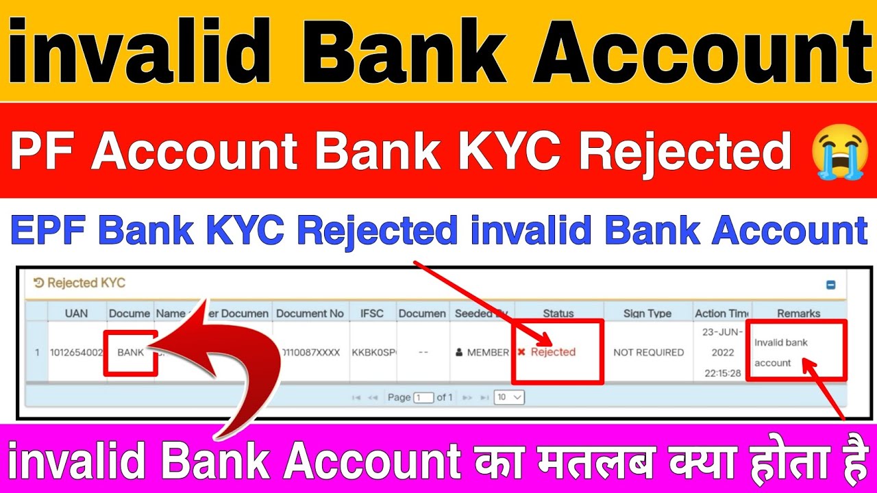 Банковский KYC отклонен. Недействительный банковский счет в счете EPF | Отклонено. Банковский KYC...