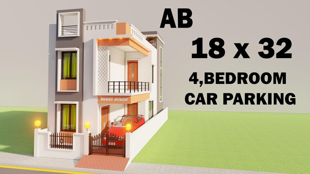 Sweet 4 Bedroom house with car parking,18x32 duplex house design,3D makan ka naksha,4 bedroom house