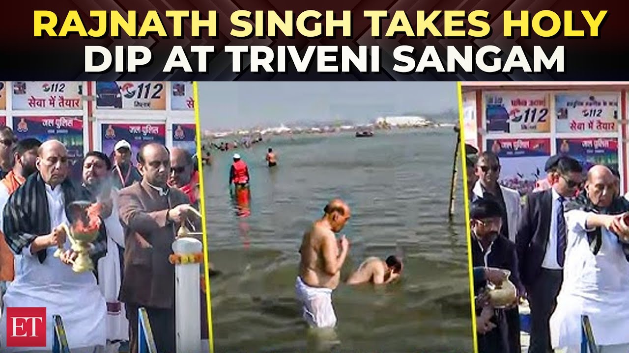 Maha Kumbh: Defence Minister Rajnath Singh takes holy dip at Triveni Sangam, peforms Ganga Aarti