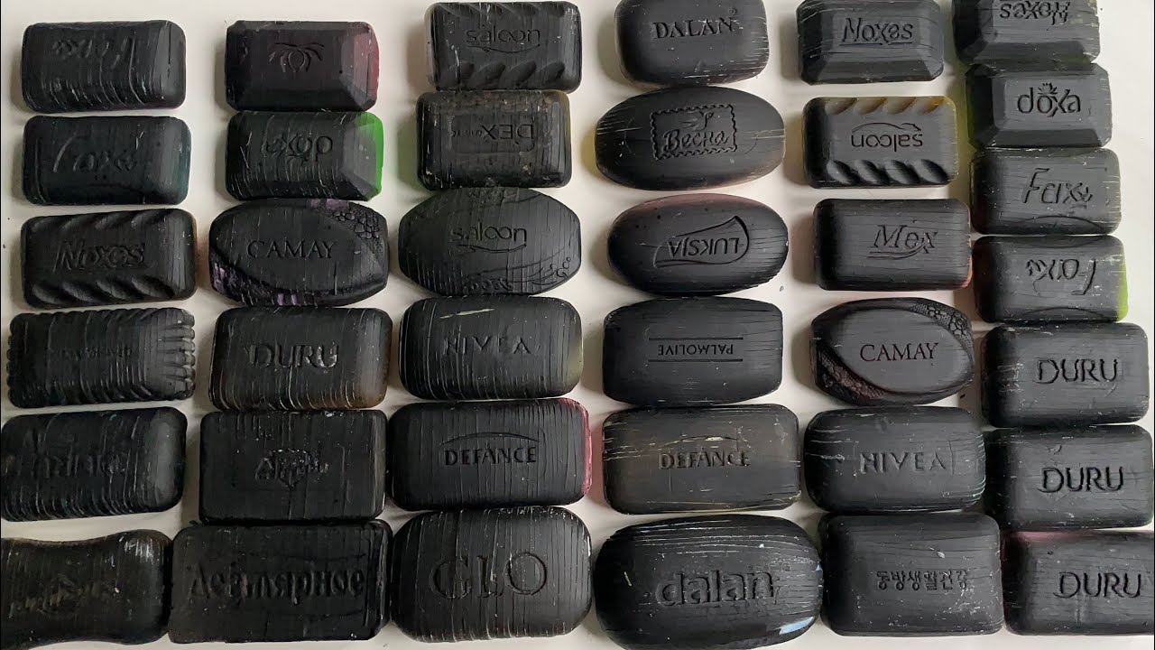 ASMR cutting of painted vertical and horizontal strips on soap
