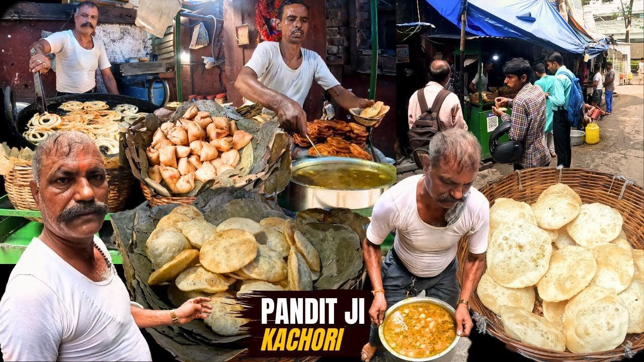 Dacres Lane FAMOUS Street FOOD Hari Matar Ki KACHORI Aloo Sabji Pandit Ji KACHORI India