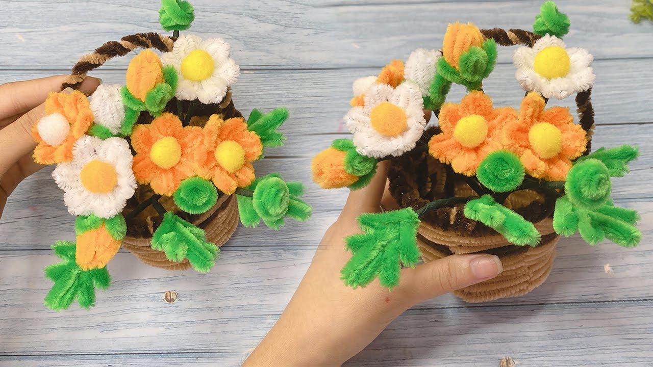 Pipe Cleaner flower basket - DIY Mini Flower Basket Idea With Pipe Cleaner - - Chenille Wire DIY