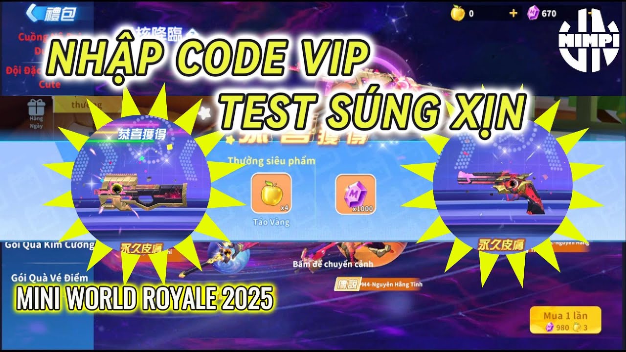 Mimpi nhận được code VIP có táo vàng trong game Mini World Royale 2025 - Test súng xịn trong Gacha.