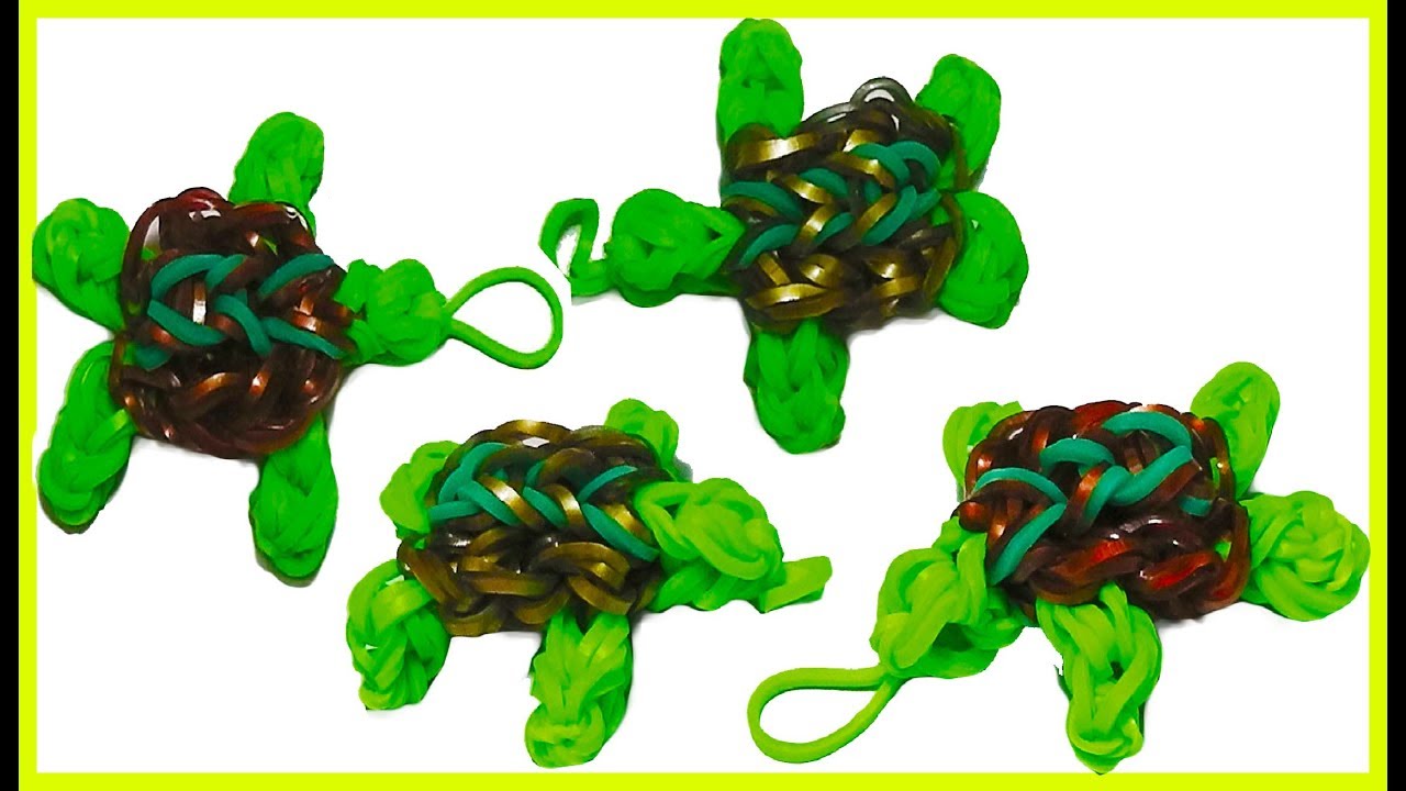 🌈 How to make loom bands animals easy turtle with forks charms for kids tutorial DIY