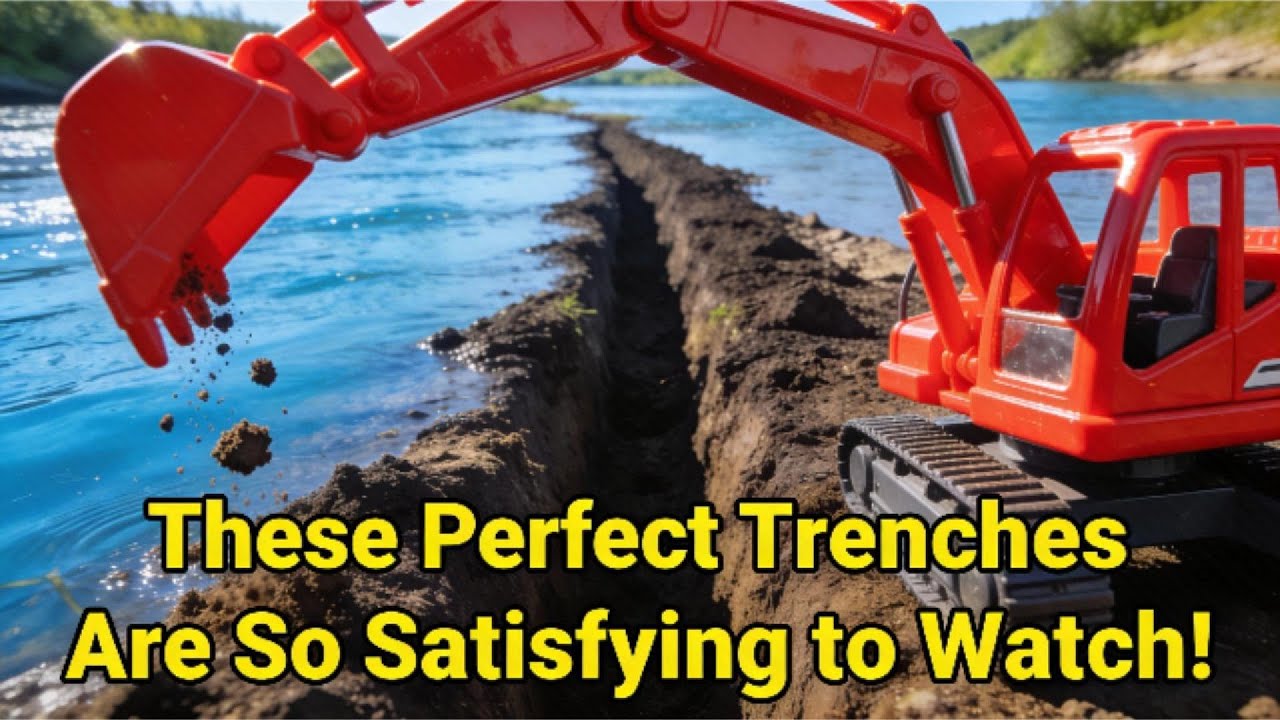 Plastic Excavator Digging Trenches | Satisfying Toy Construction