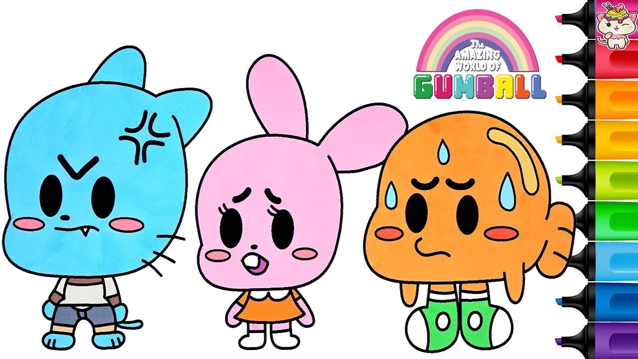 The Amazing World of Gumball Coloring Pages Chibi Darwin Anais Rainbow Splash