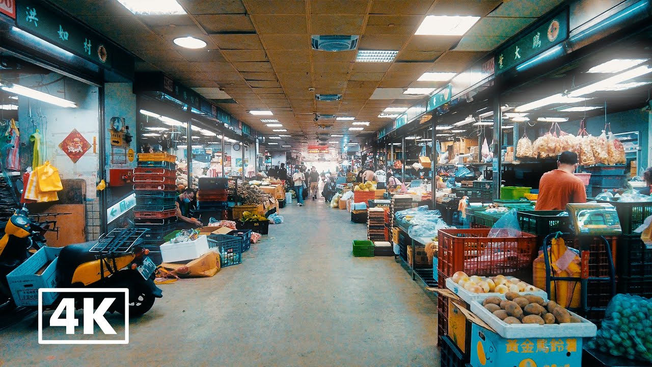 4K Vivid Tour Ambiance:  Rainy morning exploring Binjiang Market
