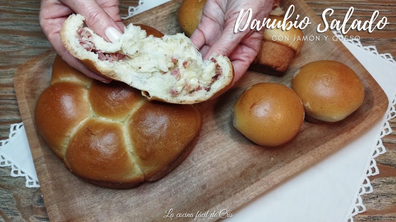 Danubio salado con jamón y queso, deliciosos panecillos que puedes rellenar con lo que tu quieras